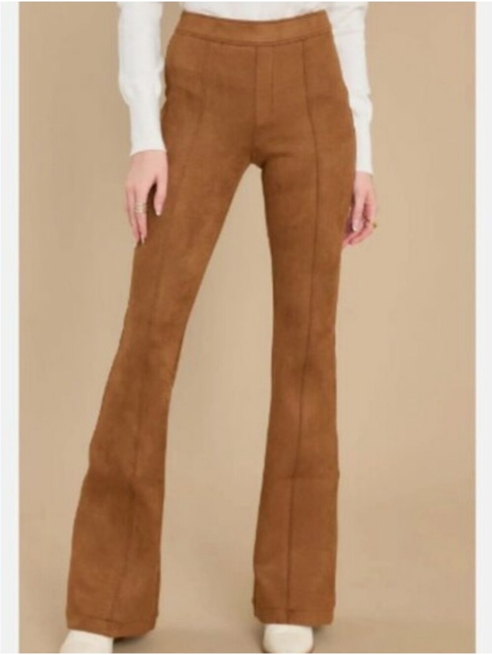 Spanx NWT High-Rise Rich Carmel Brown Flared Suede Pants Medium Tall